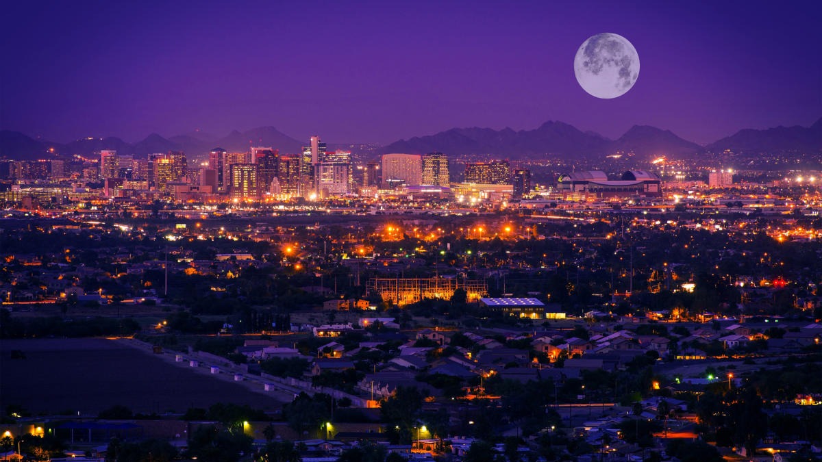 Phoenix Arizona downtown skyline illuminated at night